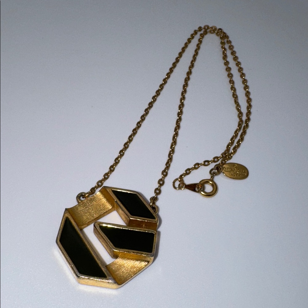 Vintage Givenchy 1977 Paris New York G Logo Geometric Pendant Necklace - Picture 2 of 4